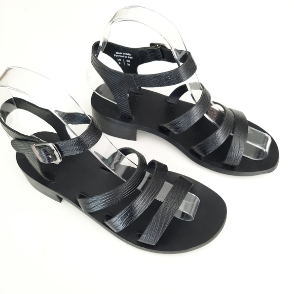 LITTLE BURGUNDY Black Strappy  Buckle Sandals - Picture 3 of 7